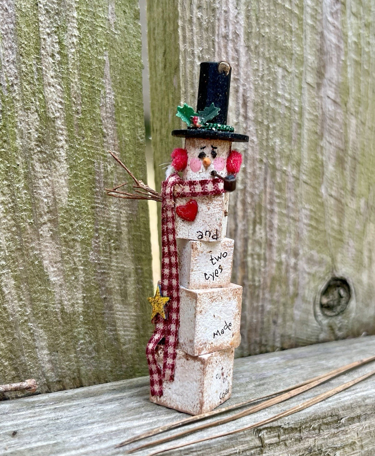 Karen Markland Signed Artisan Dollhouse Miniature Wooden Christmas Snowman