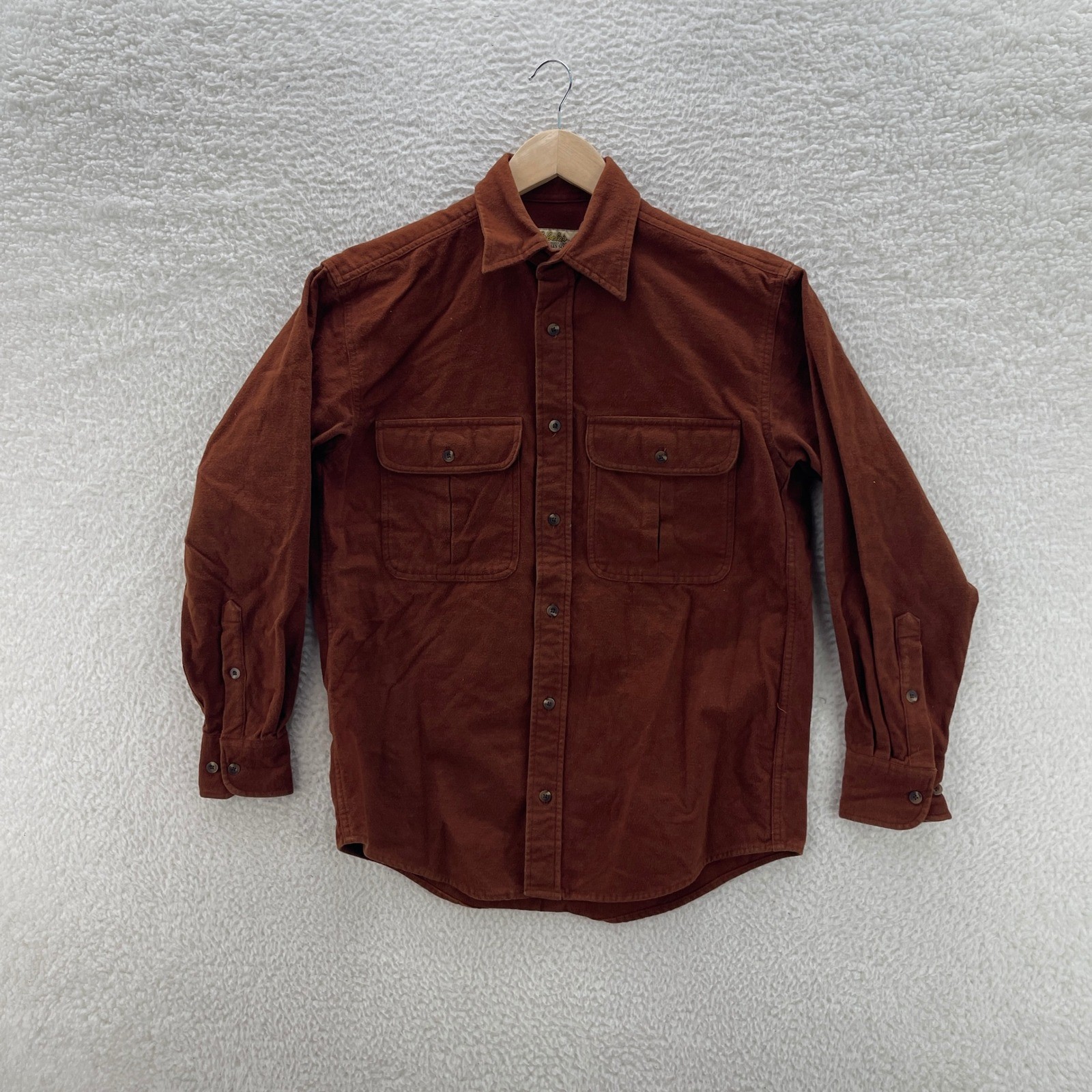 Cabelas Shirt Men Small Burnt Orange Deerskin Soft Chamois Heavy Flannel Outdoor