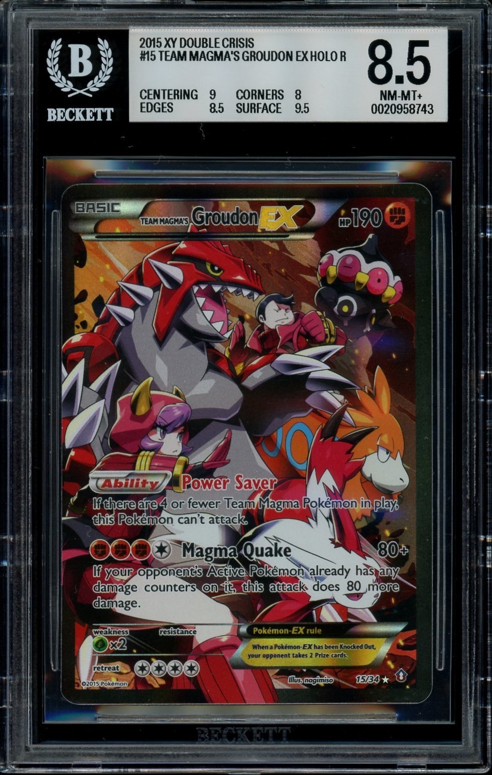 TEAM MAGMA\'S GROUDON 2015 Pokemon XY #15 Double-Crisis FA Full Art BGS 8.5 TEAM MAGMA\'S GROUDON 2015 Pokemon XY #15 Double-Crisis FA Full Art BGS 8.5