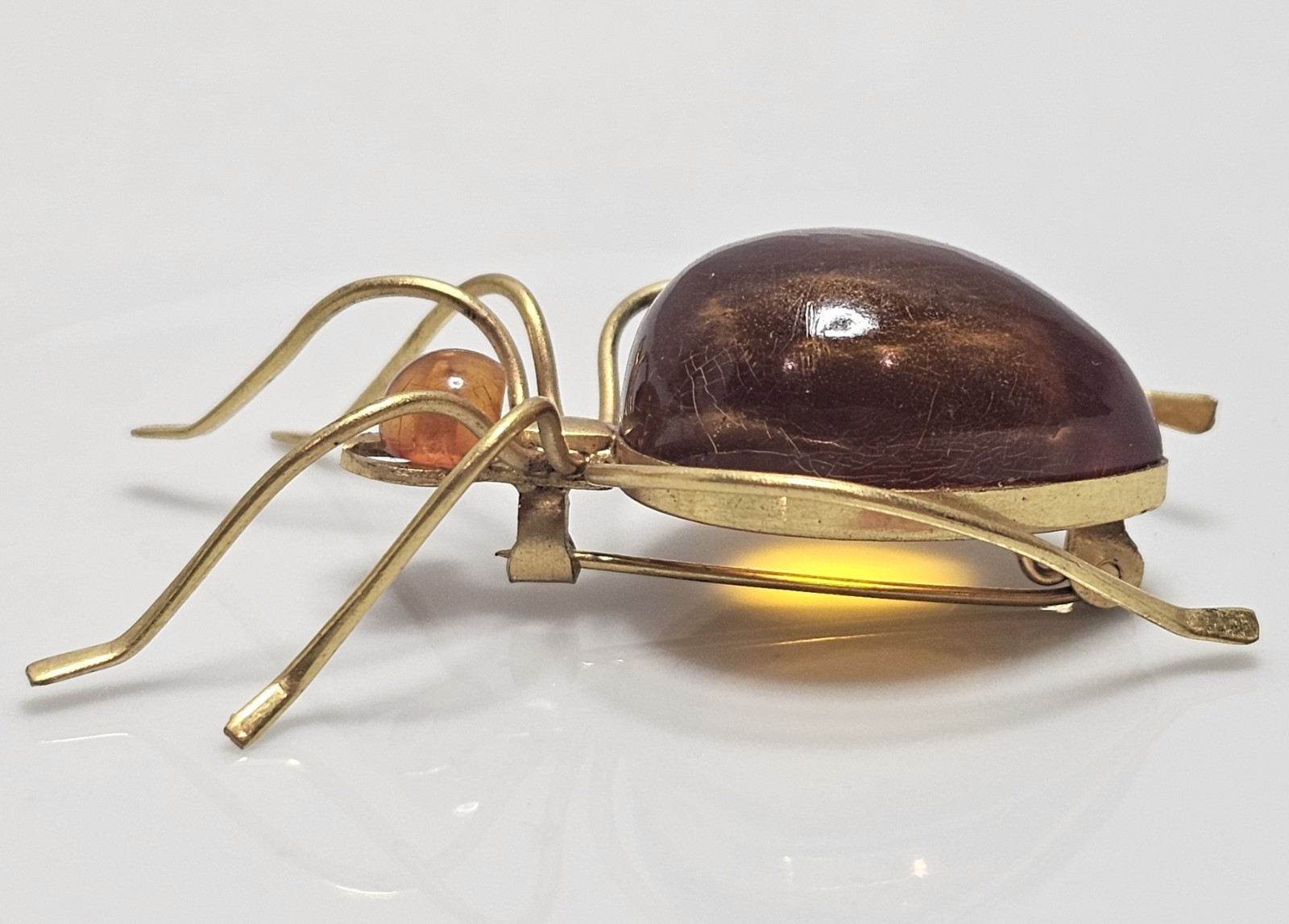 Vintage USSR Baltic Amber Ant Bug Brooch Pin 1970s Kaliningrad Soviet 1ЯК