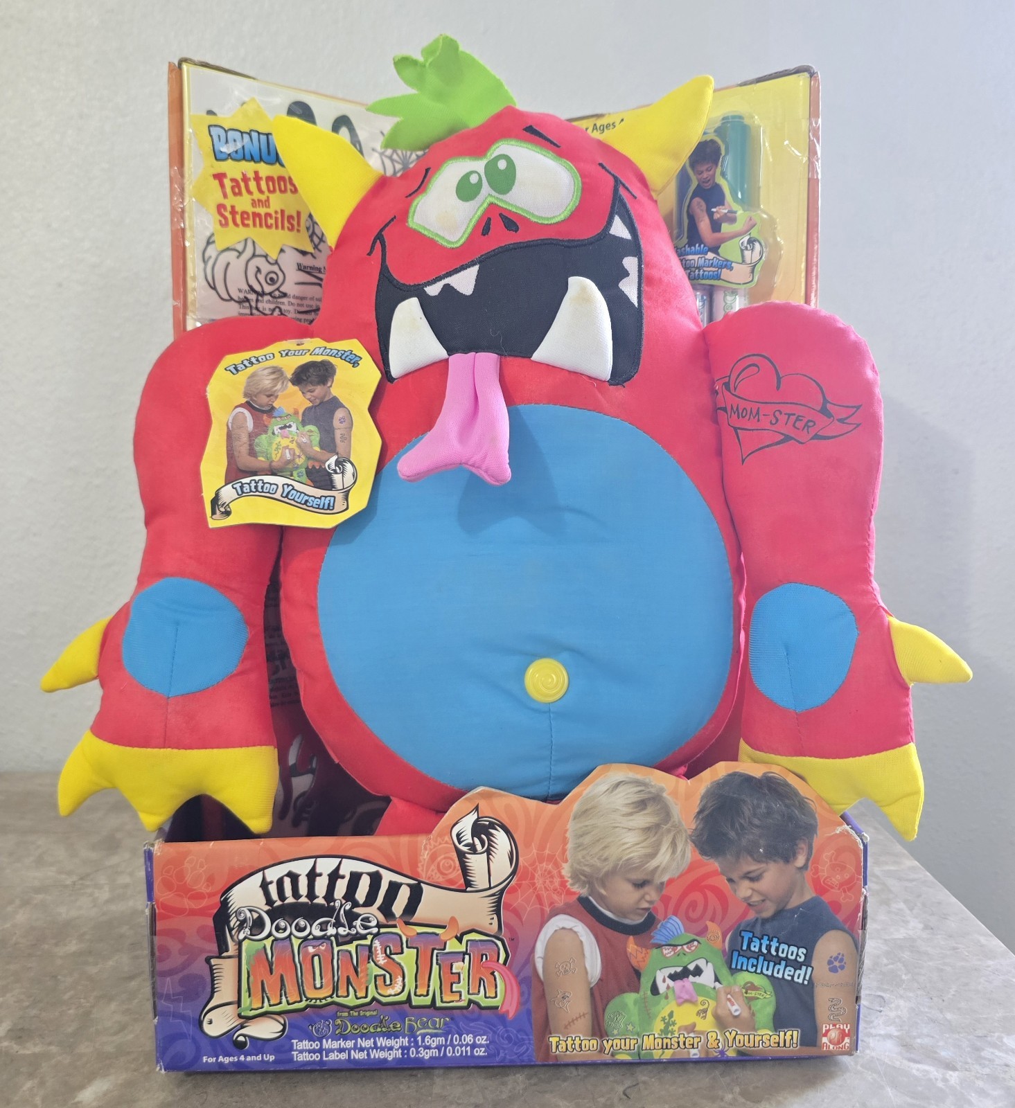 Y2K (2006) Retired NOS 16” Tattoo Doodle Monster RED Plush Write On & Wash NEW