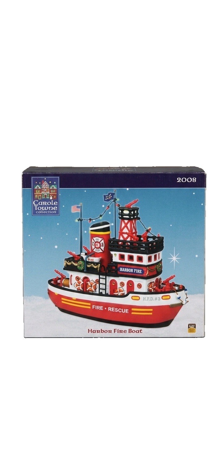 2008 Lemax Carole Towne Harbor Fire Rescue Boat Light Up