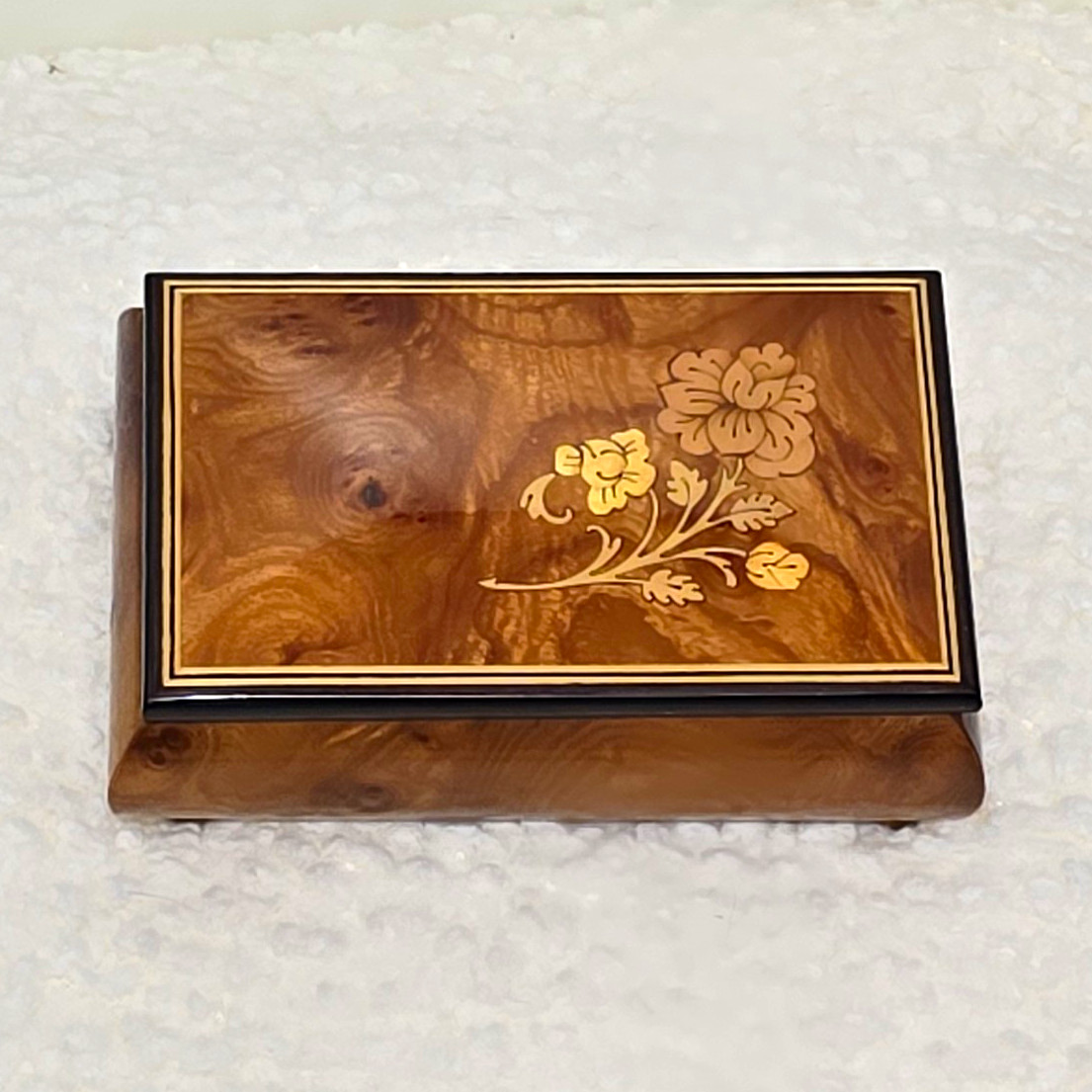 Vintage Italian Burl Wood Jewelry Box, Sorrento Wood Inlay, Floral Marquetry box
