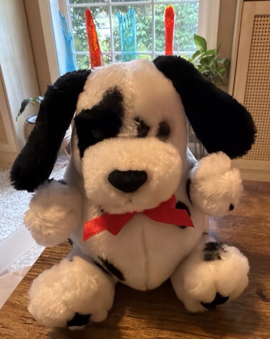 Vintage Russ Lil Dapper Dalmatian Plush Dog White Black Spots Puppy Red Bow 6”