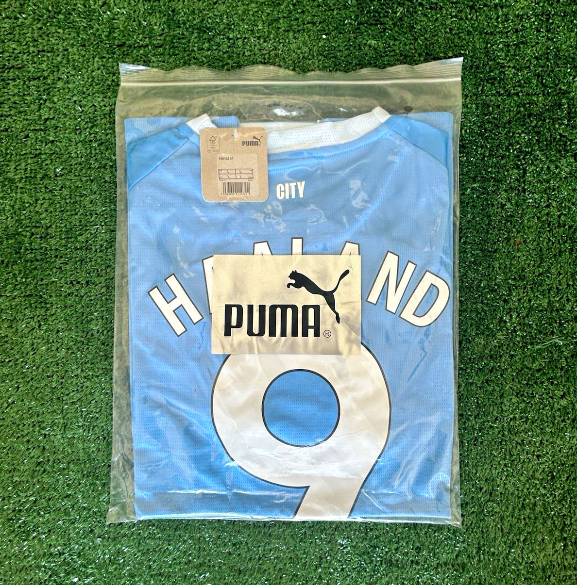 PUMA Manchester City Erling Haaland #9 Men\'s L Soccer Jersey Blue/White DRYCELL