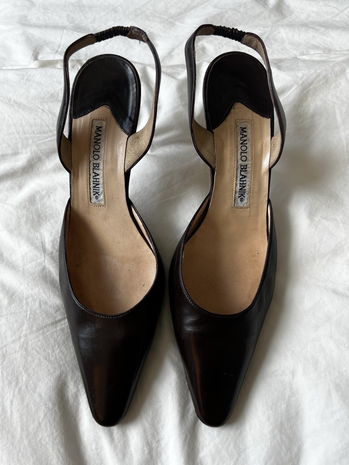 VINTAGE Manolo Blahnik Brown Leather Slingback Heels - Size 37.5