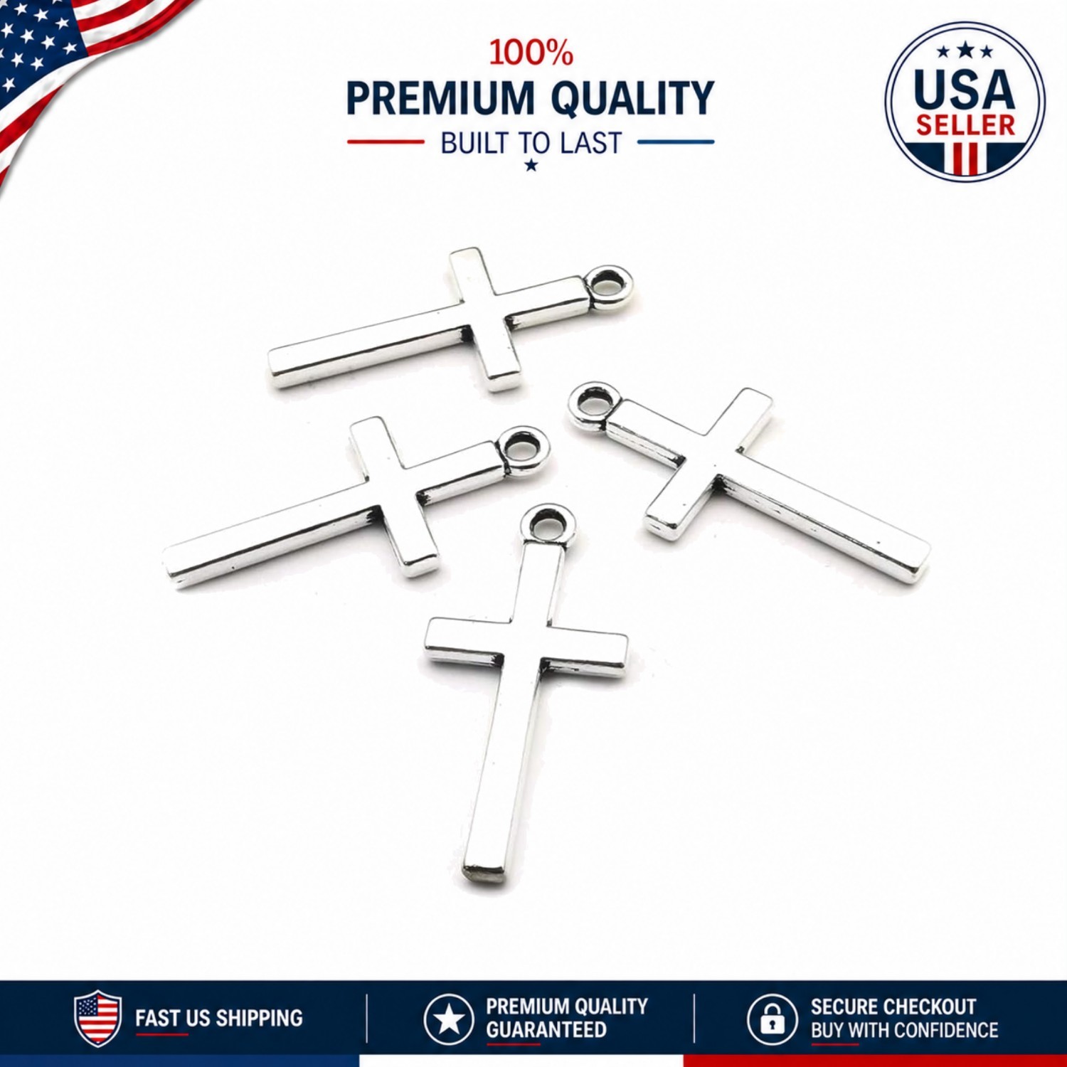 Elegant 100pcs Silver Cross Charms 13x27mm for Personalized Jewelry Projects