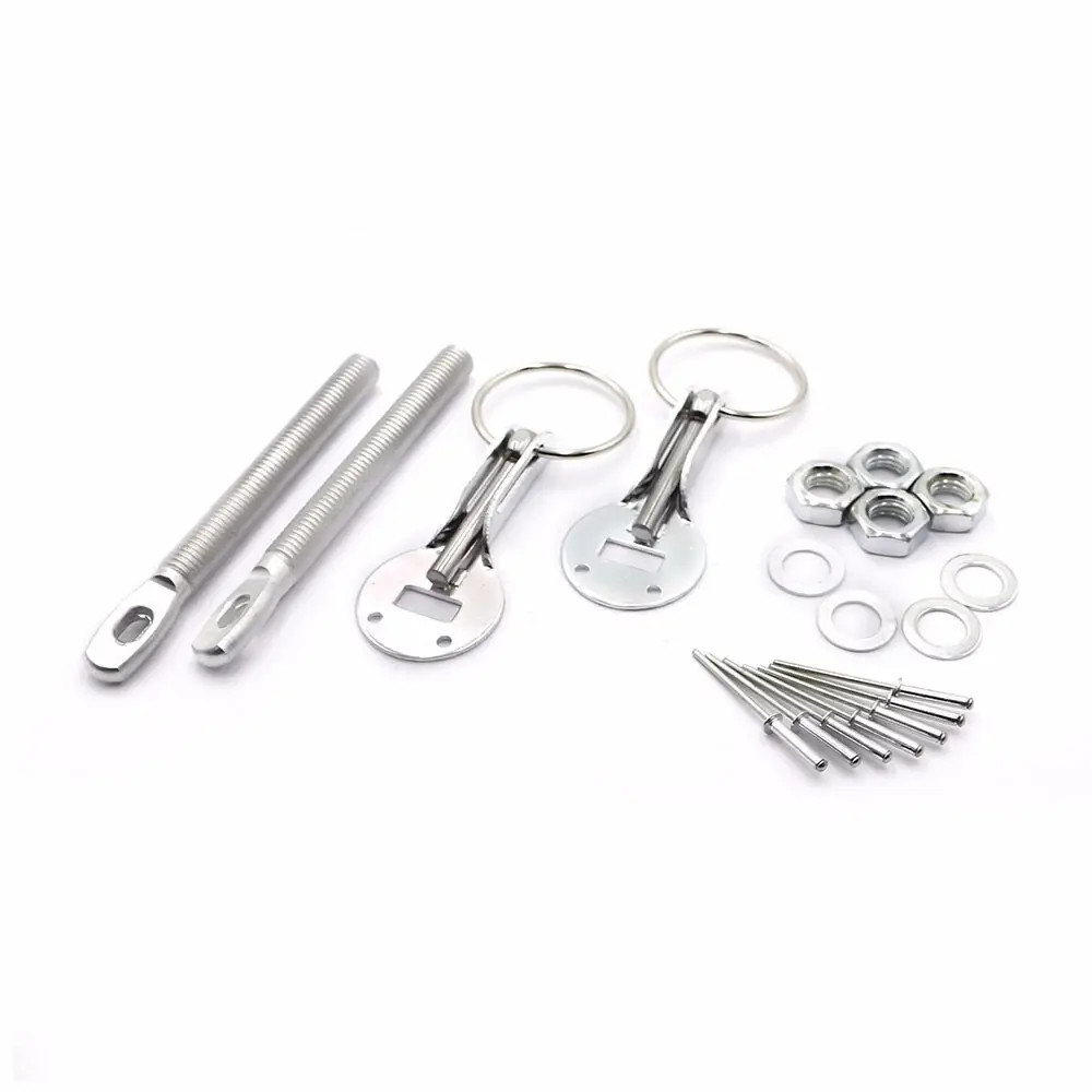2Pcs Universal Hood Pins Lock Latch Kit Stainless Steel Bonnet Racing Silver