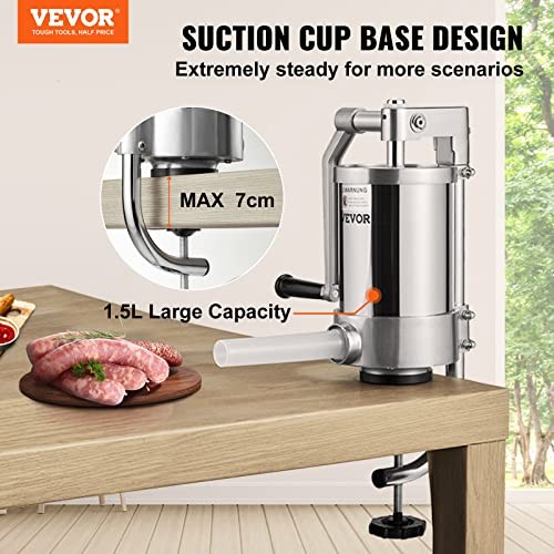VEVOR SAUSAGE STUFFER, 2.5LBS/1.5L CAPACITY, 304 STAINLESS STEEL -  SILVER