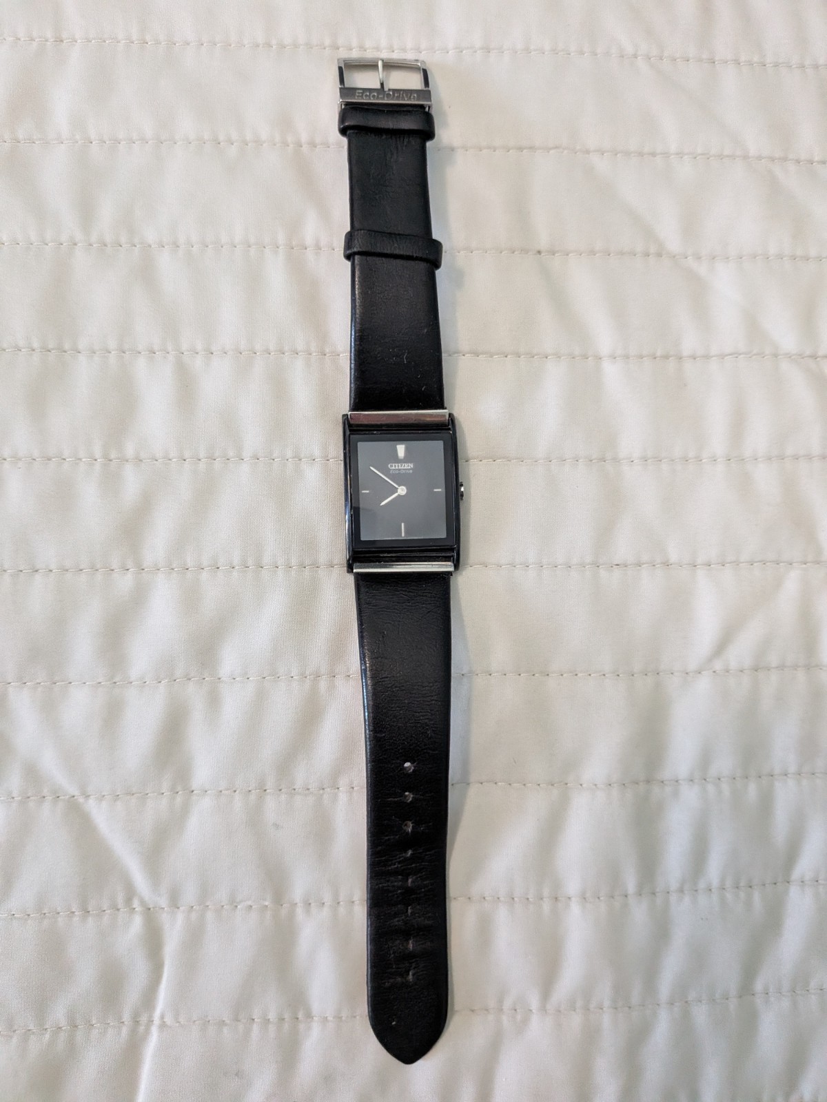 Guess Watch Rectangular Face Dial Black Leather Band NEEDS Battery FAST Shipping