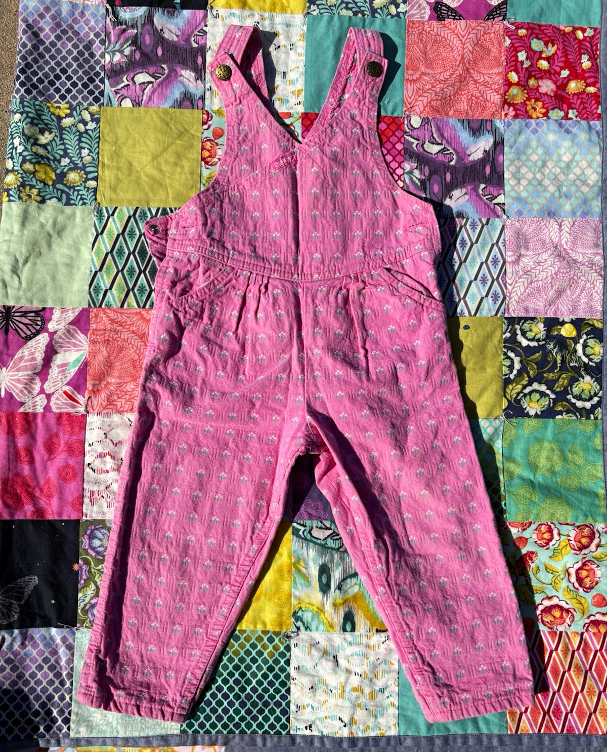 OshKosh B'gosh Girls Pink Denim Geometric Overall One-Piece 3T Cotton