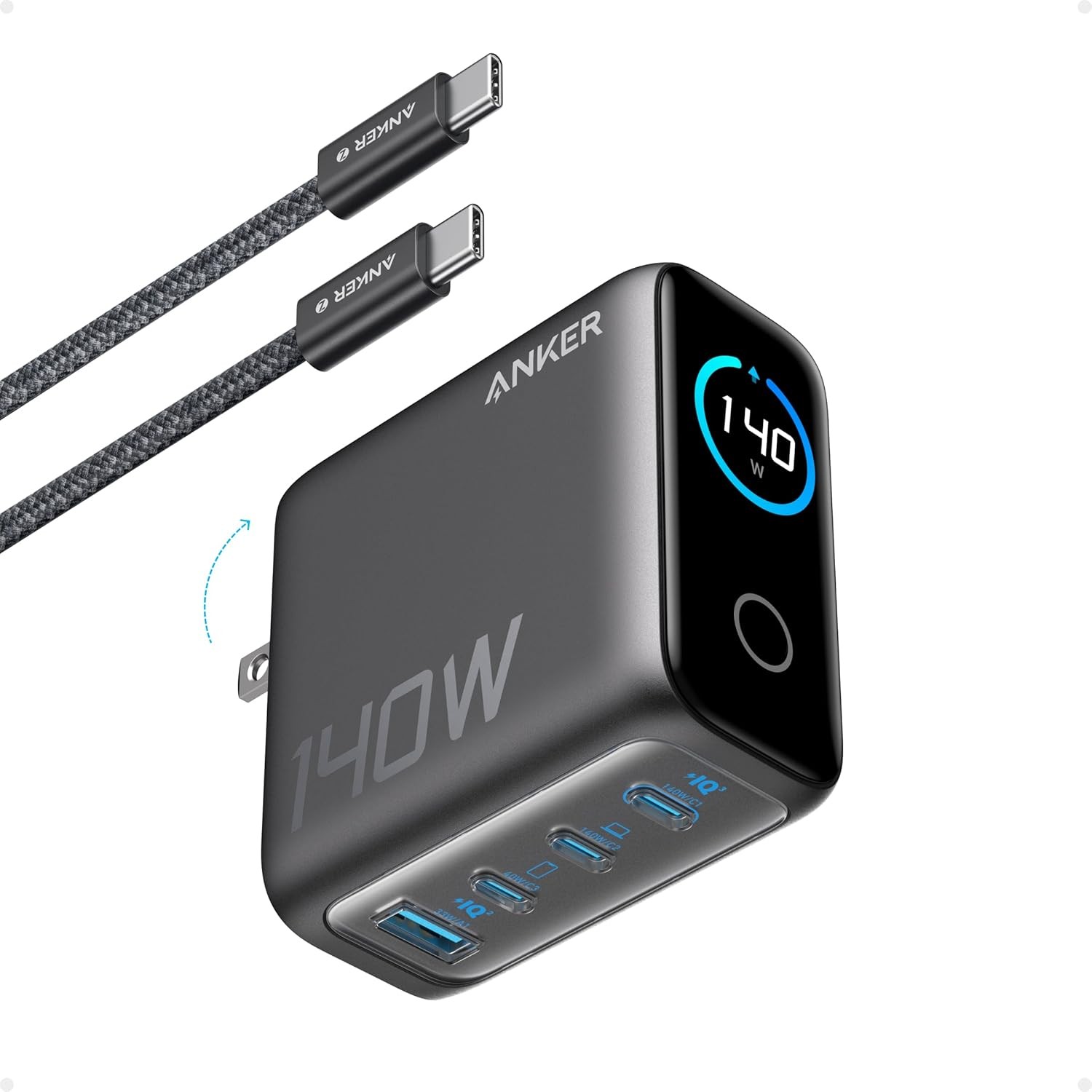 Anker |Laptop Charger, 140W Max 4-Port GaN USB C Charger Block with Smart Anker |Laptop Charger, 140W Max 4-Port GaN USB C Charger Block with Smart