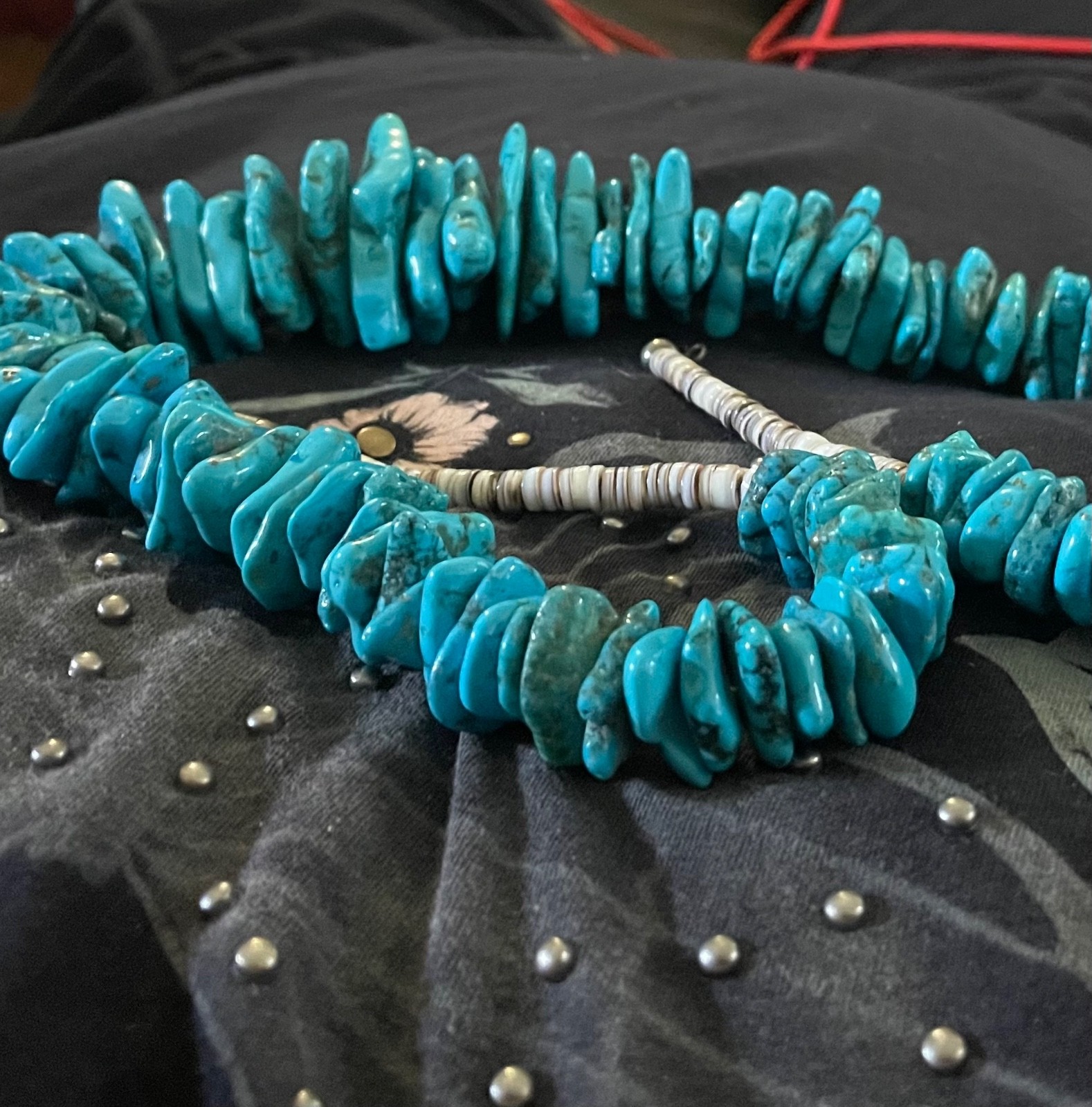 FANTASTIC VINTAGE NAVAJO KINGMAN TURQUOISE STERLING SILVER NECKLACE