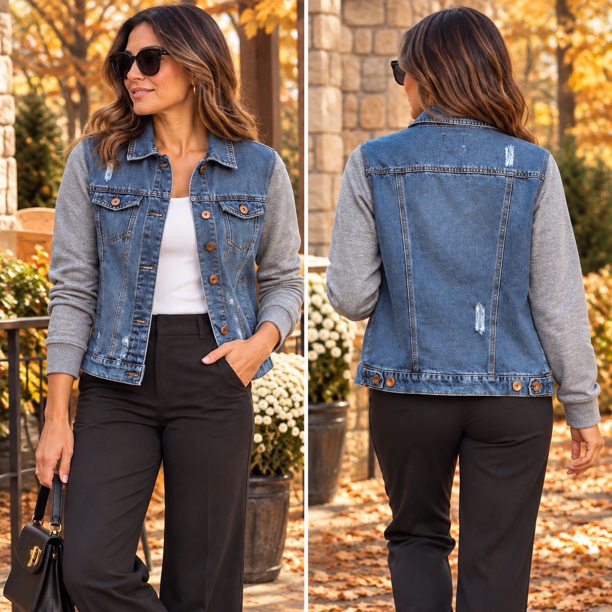 🌙✨🆕 CISONO Denim & Gray Sleeve 𝚆𝚘𝚖𝚎𝚗\'𝚜 Jacket Size M 