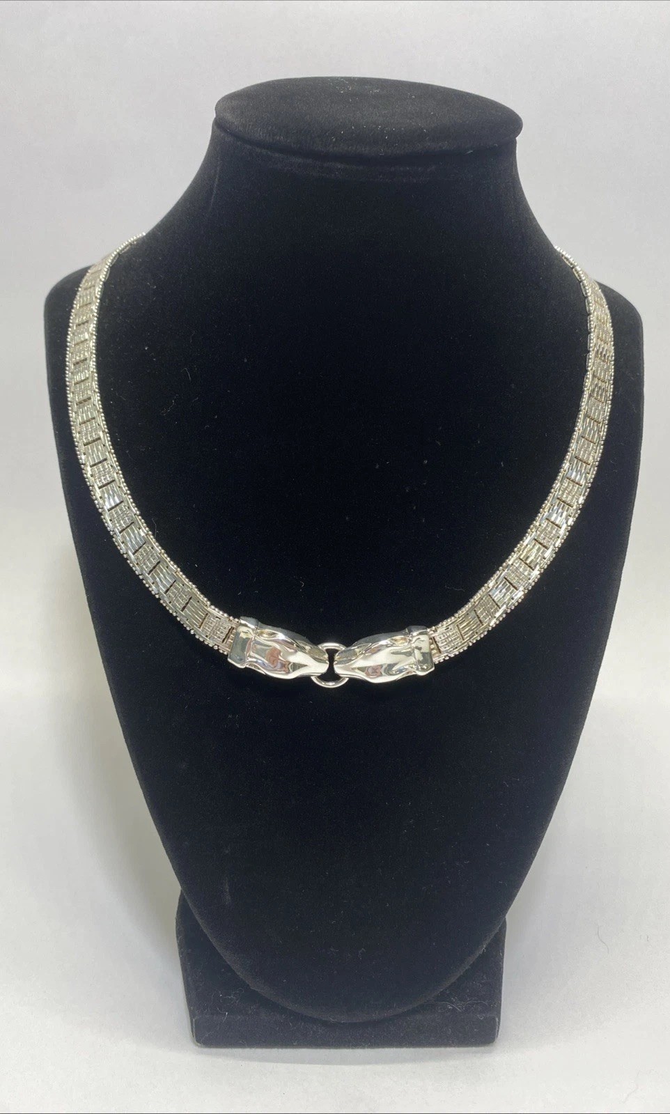RARE Vintage Milor Italy .950 Fine Silver Riccio Double Panther Motif  Necklace
