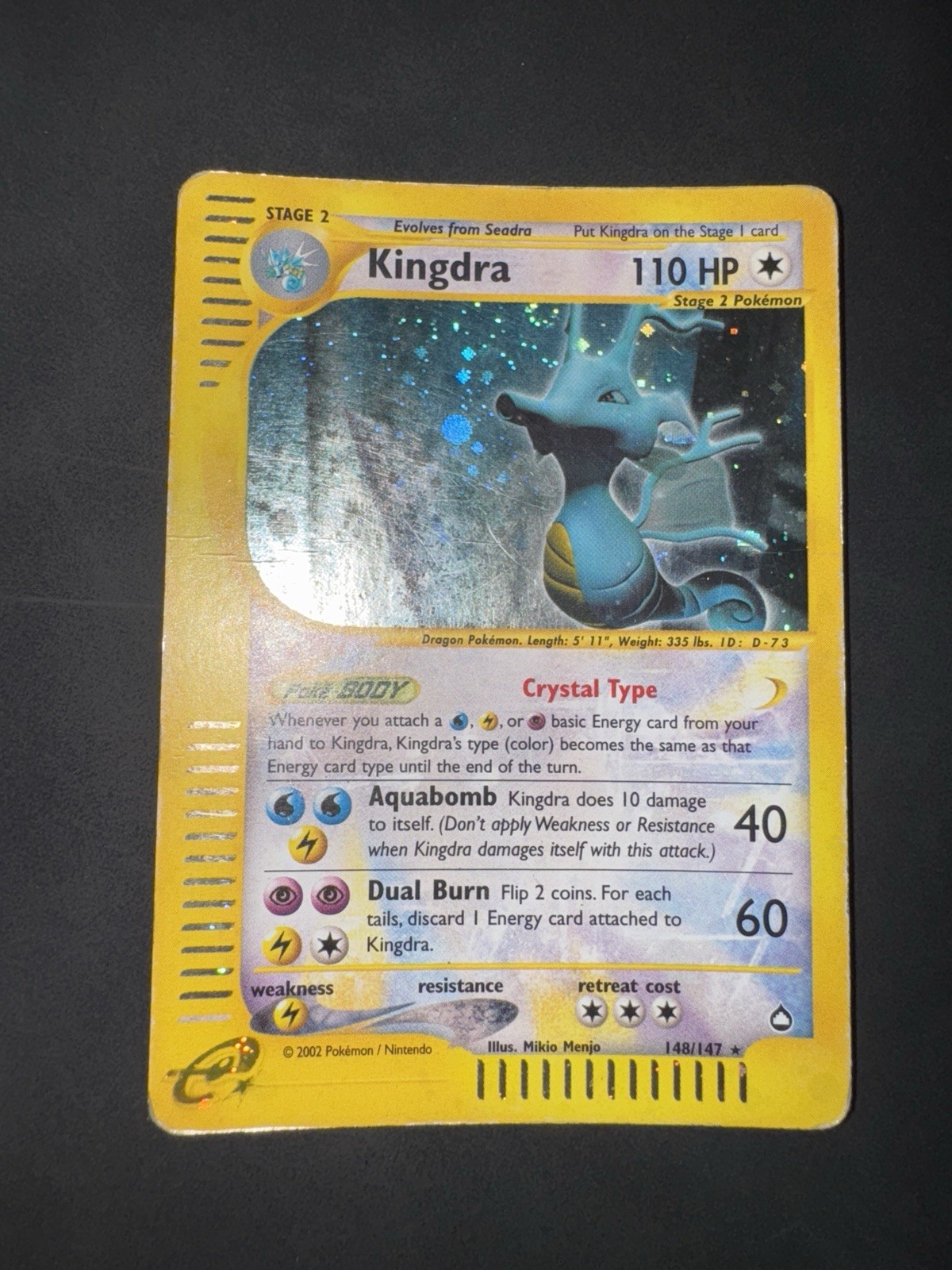 Kingdra aquapolis 148/147 Crystal Type Crystal Holo ENG no psa no charizard