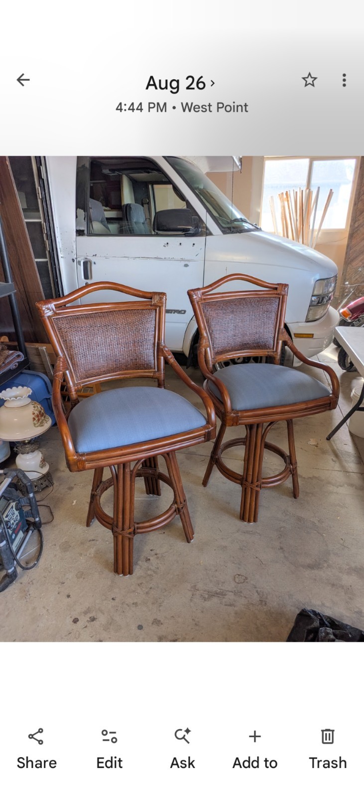 Pair Vintage Rattan Bamboo Swivel Bar Stools Cane Back Counter Set 2 Pair Vintage Rattan Bamboo Swivel Bar Stools Cane Back Counter Set 2
