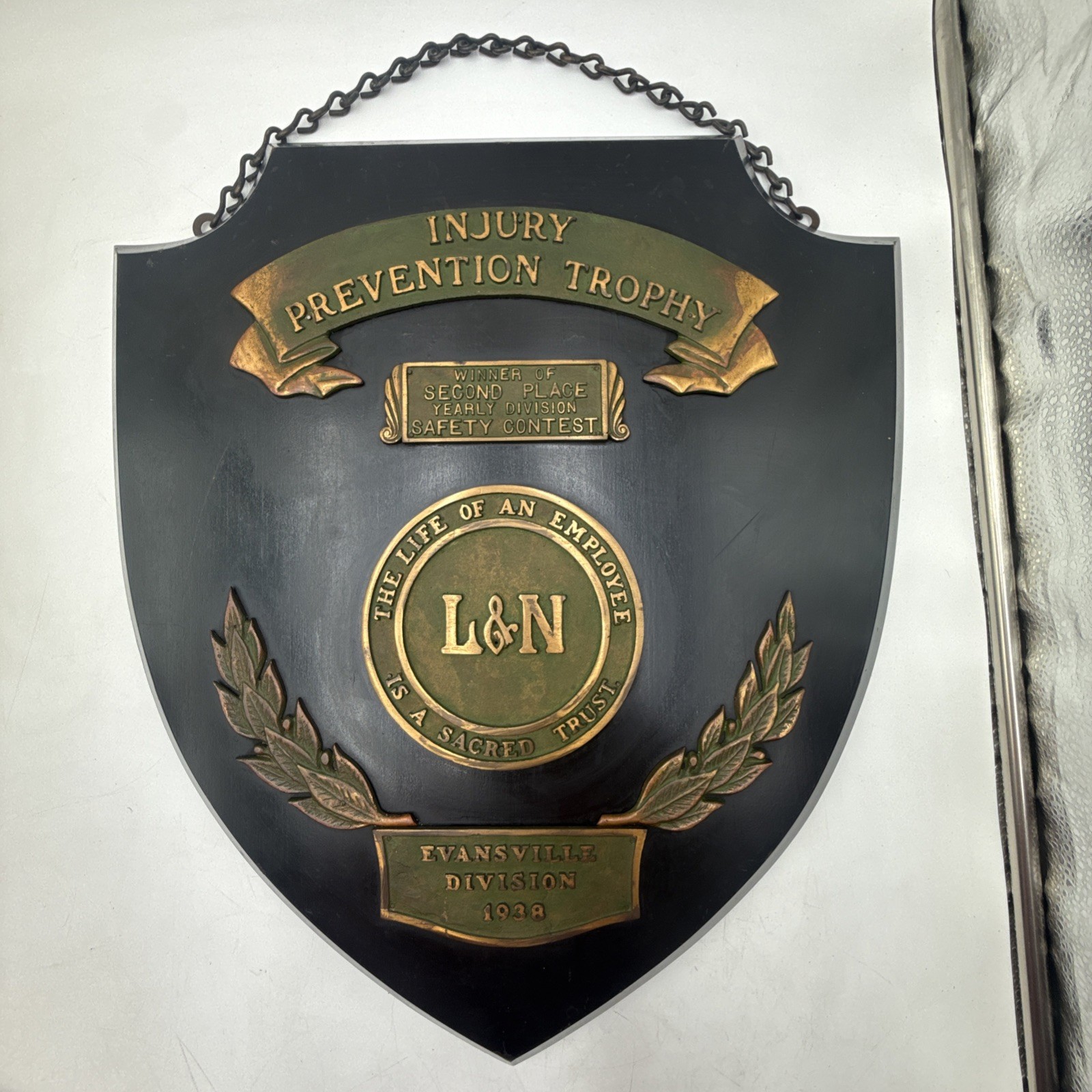 VINTAGE 1938 LOUISVILLE & NASHVILLE RAILROAD INJURY PREVENTION AWARD PLAQUE