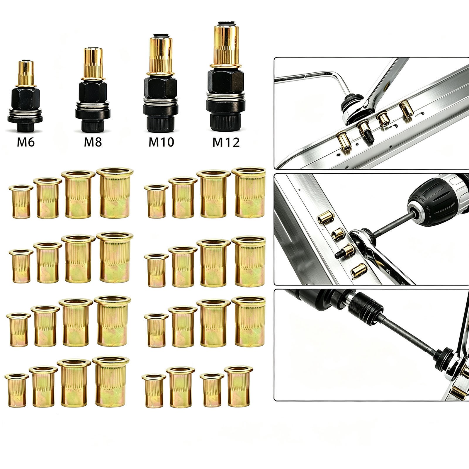 40 PCS Manual Rivet Nut Gun Kit For M6- M12 Threaded Insert Tool Automotive DIY