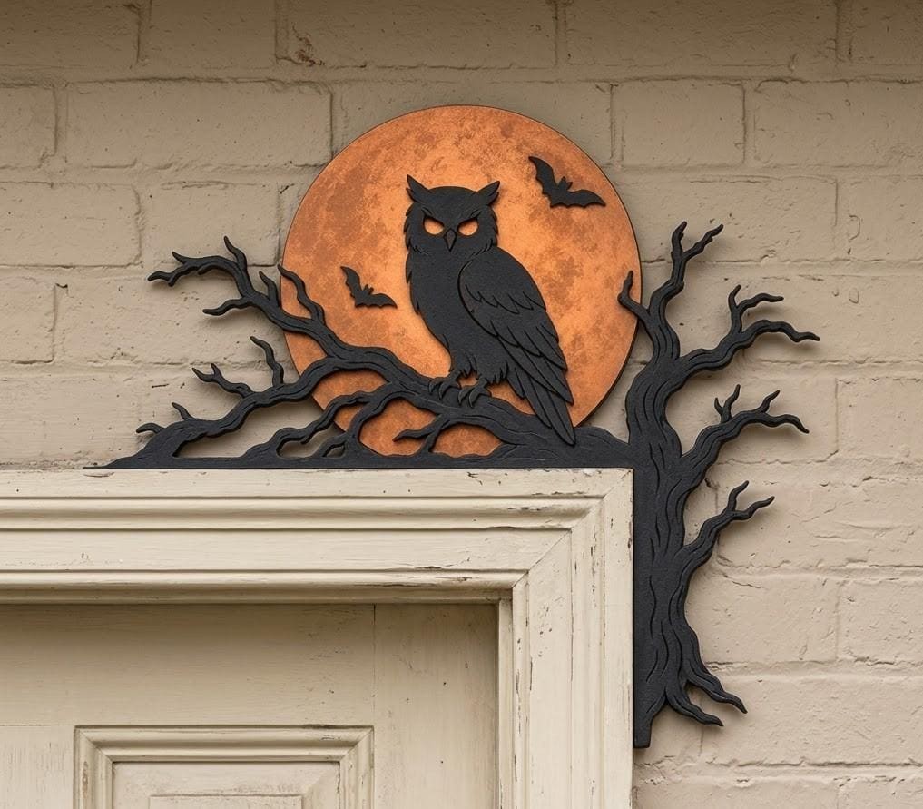 Halloween Owl Door Corner Wood Sign Raven Moon Spooky Gothic Decor Gift