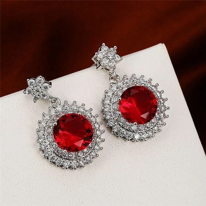 2.31 Ct Round Cut Ruby Earrings Gift Earrings 14K Solid White Gold