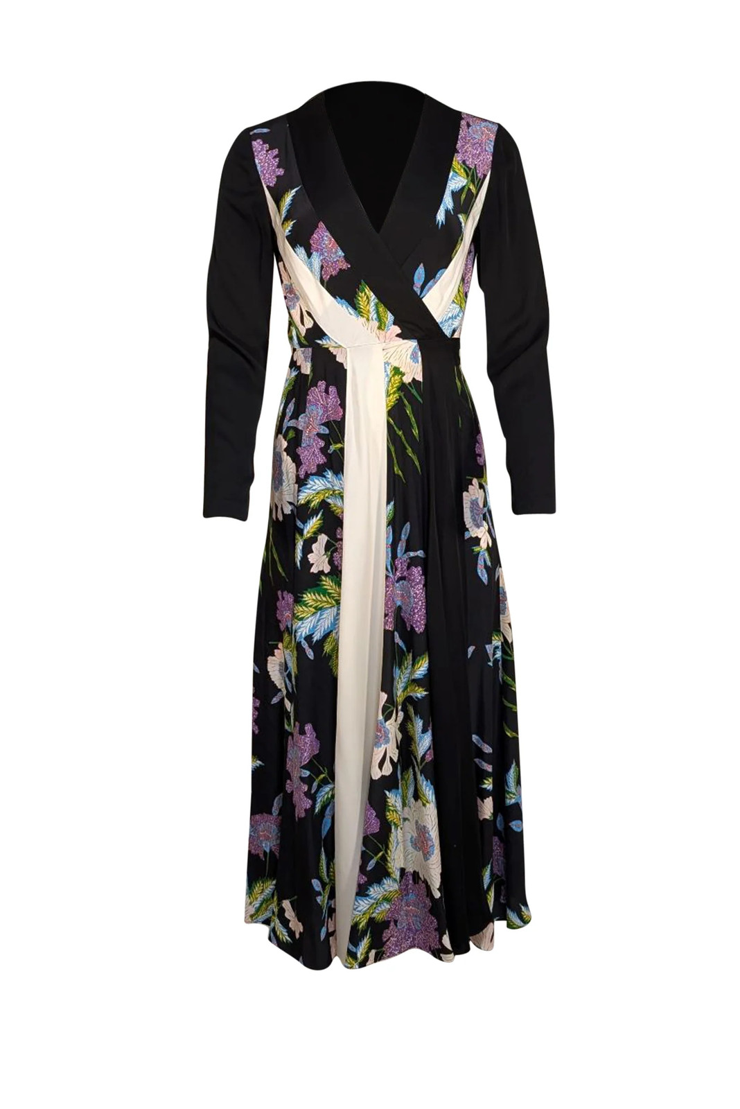 Diane von Furstenberg - Black Floral Print Long Sleeve Wrap Dress Sz 4