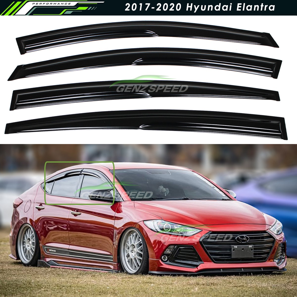 For 2017-2020 Hyundai Elantra Mugen Style Window Visors Rain Guards Deflectors