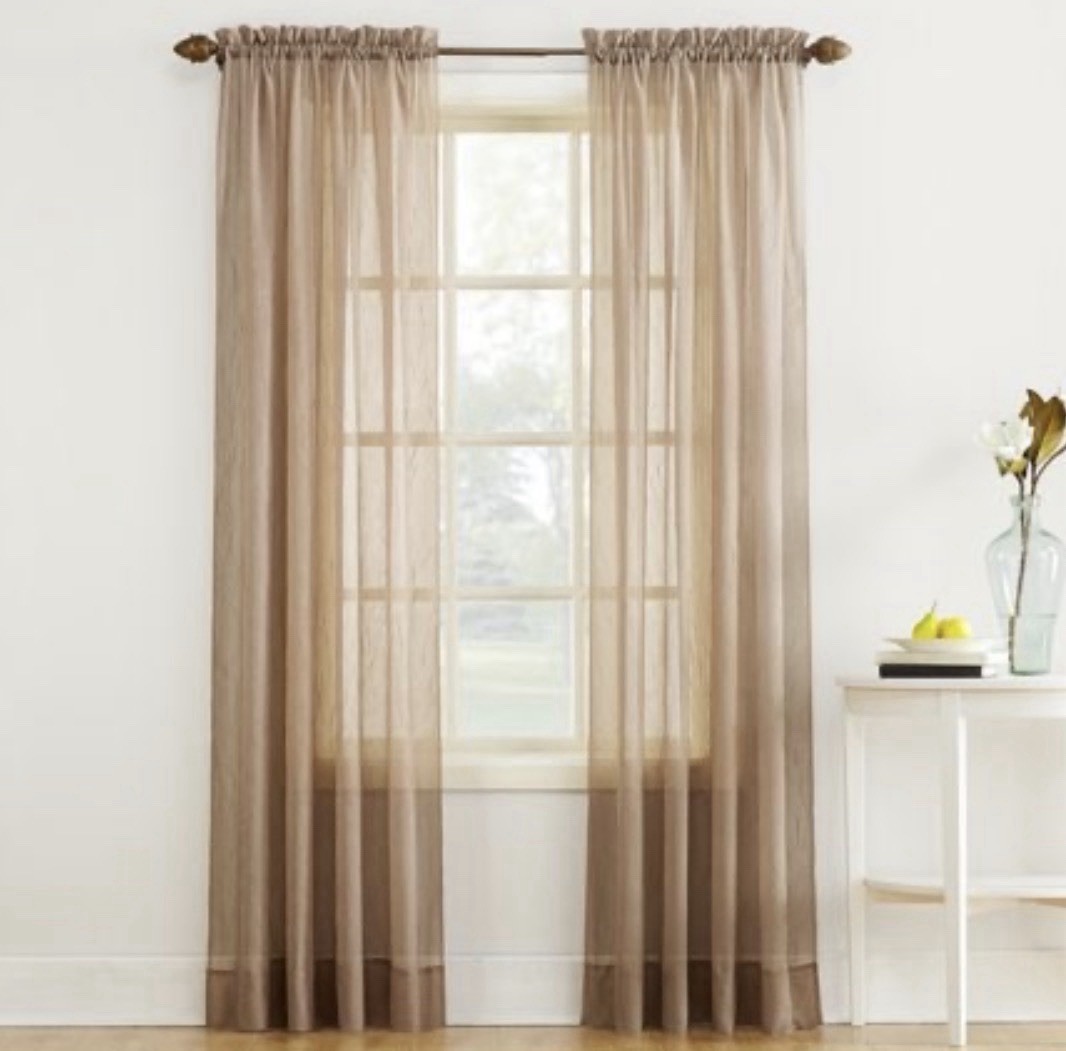 No 918 Erica Crushed Voile Sheer Curtain Panel Taupe 51x84 Rod Pocket Window NWT