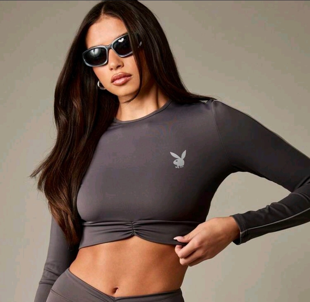 Playboy Long Sleeve Cropped Active Top With Logo Playboy Long Sleeve Cropped Active Top With Logo