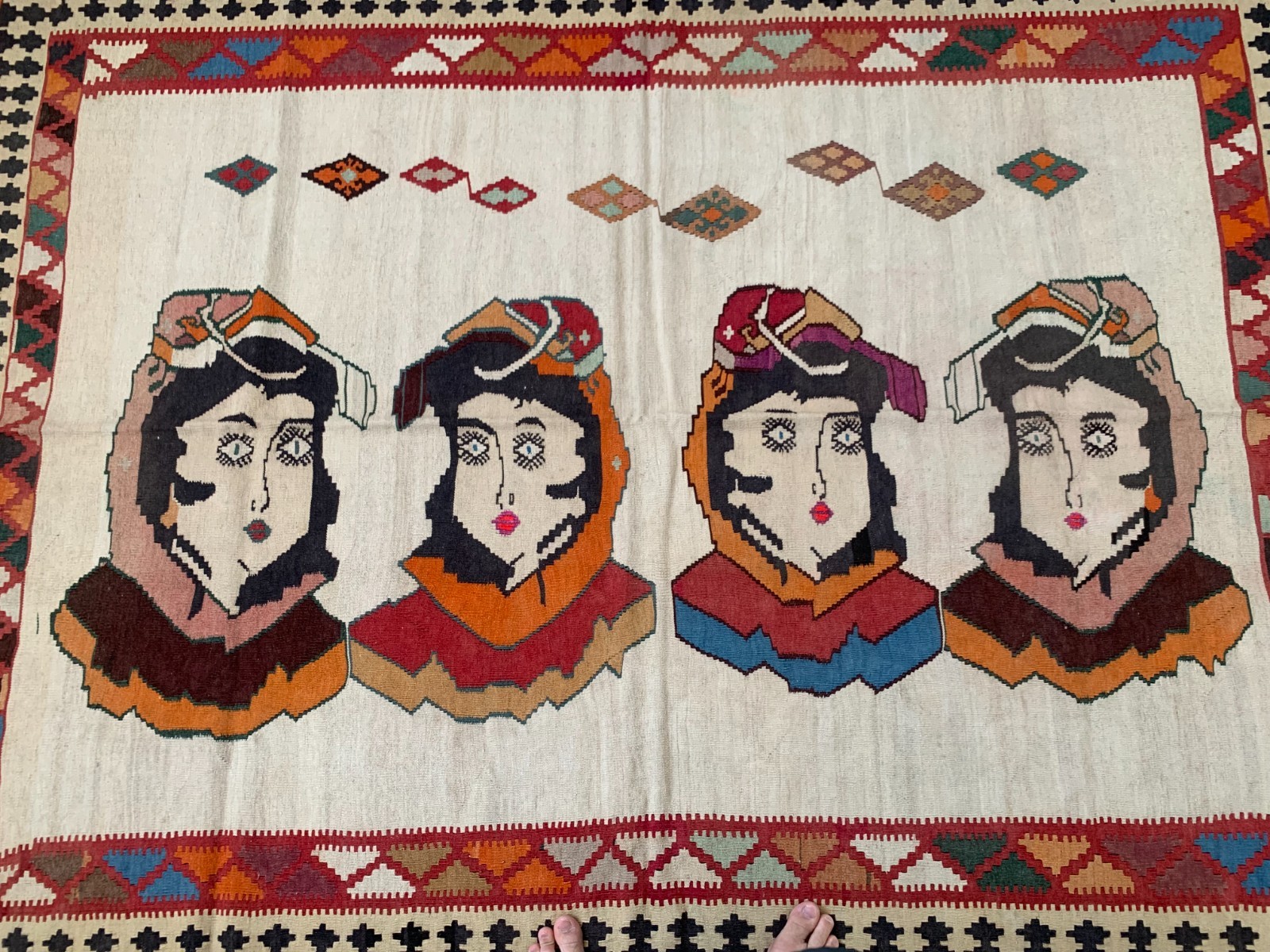 5x8 Ft Afghan Pictorial Kilim Rug Antique 1920s Handwoven Wool Carpet