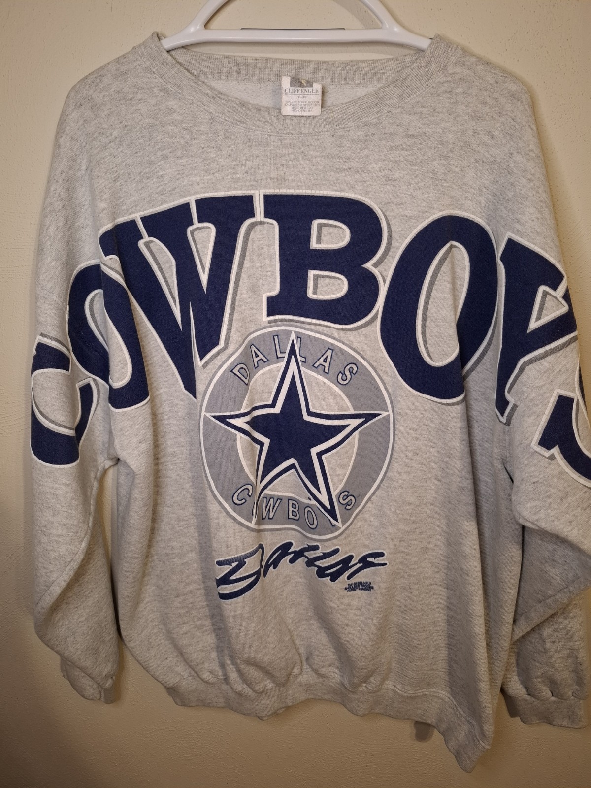 Vintage Dallas Cowboys Cliff Engle Sweatshirt XL Gray Crewneck AOP NFL