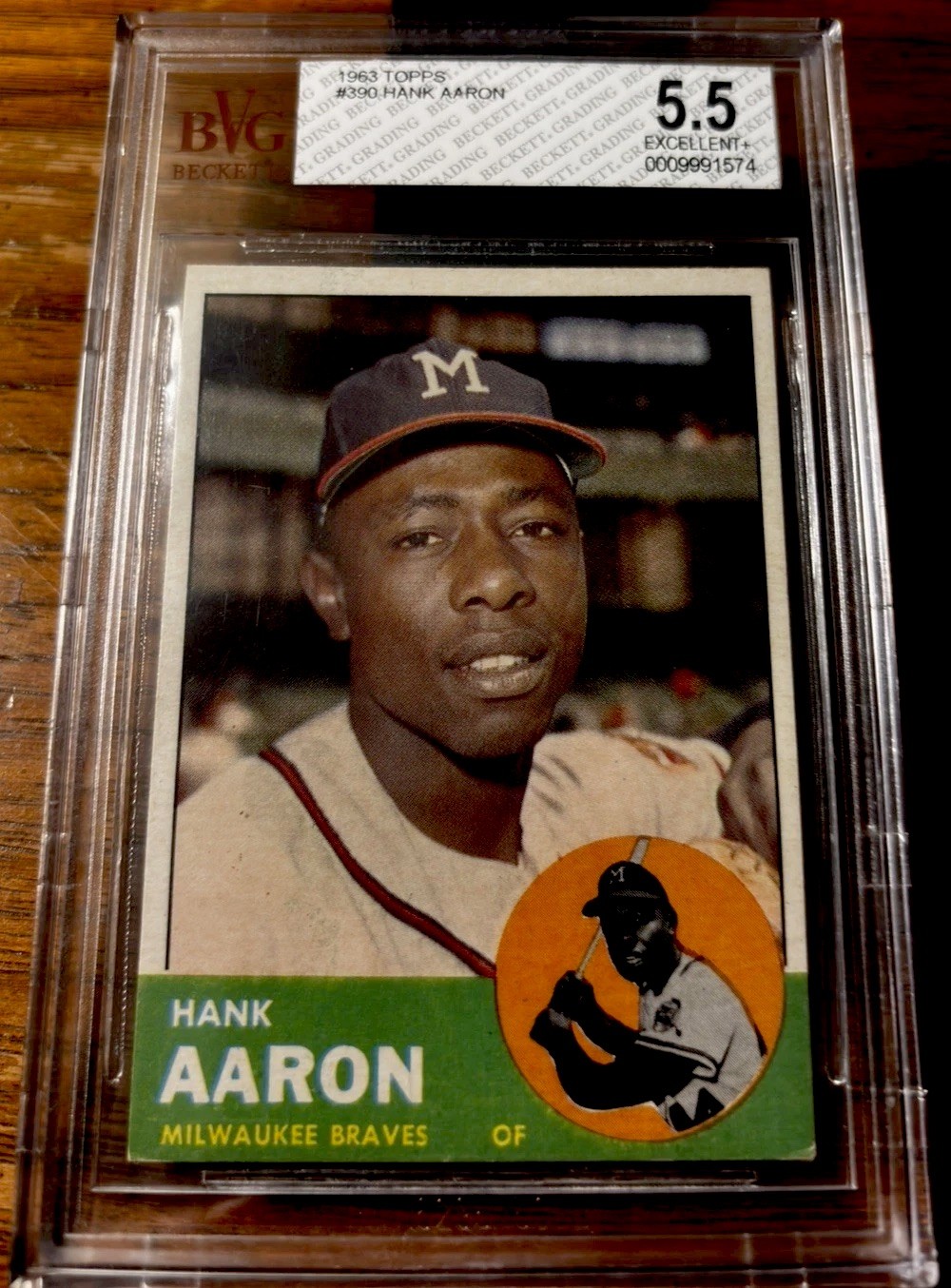 1963 Topps Hank Aaron #390 BVG 5.5 EX+ 1963 Topps Hank Aaron #390 BVG 5.5 EX+