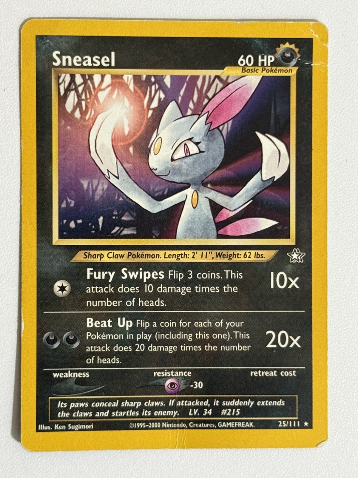 Sneasel 25/111 Rare Neo Genesis Pokemon Unlimited Damaged Sneasel 25/111 Rare Neo Genesis Pokemon Unlimited Damaged