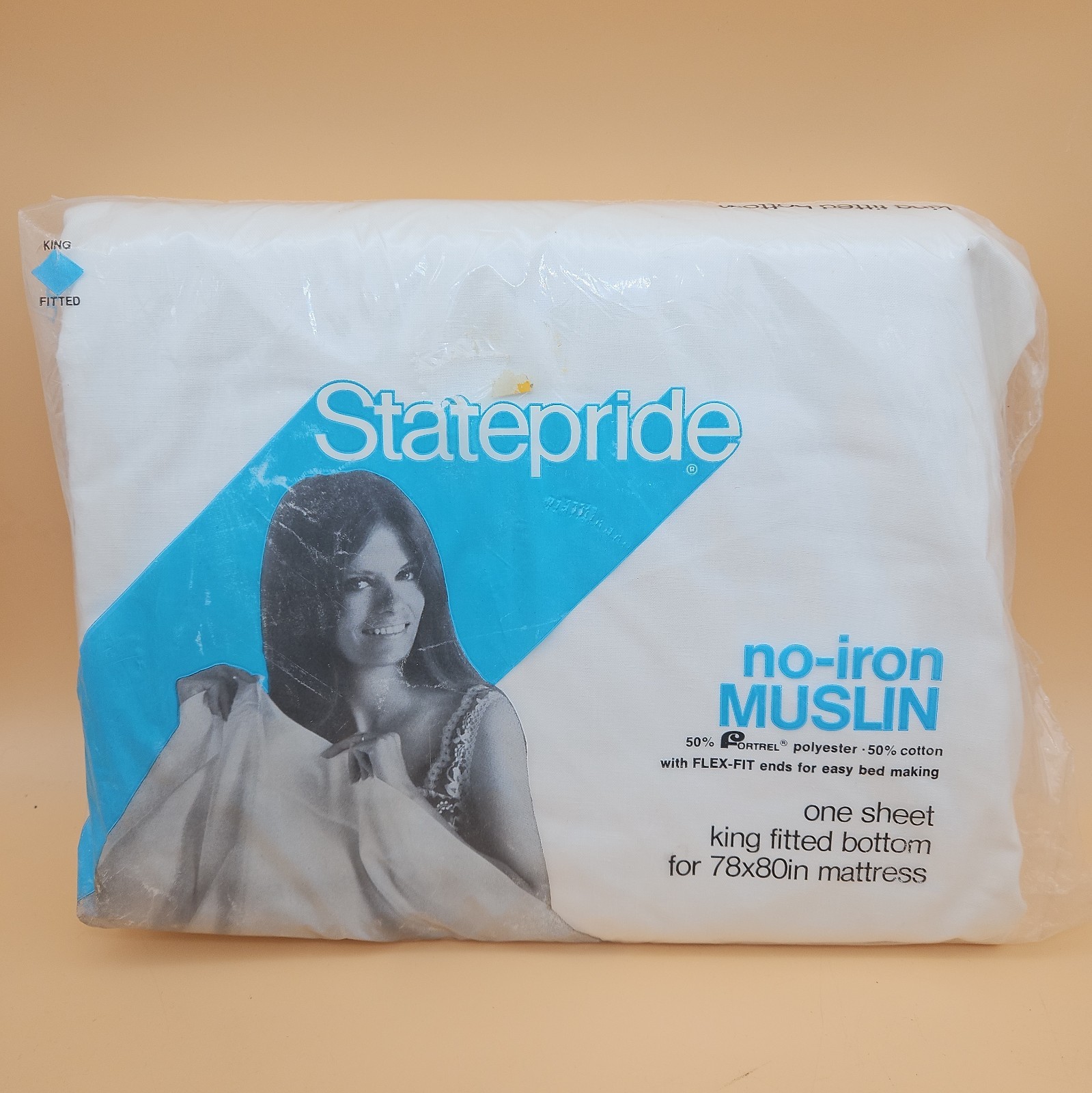 Vintage Statepride No-Iron Muslin One Sheet King Fitted Bottom NOS New White Vintage Statepride No-Iron Muslin One Sheet King Fitted Bottom NOS New White
