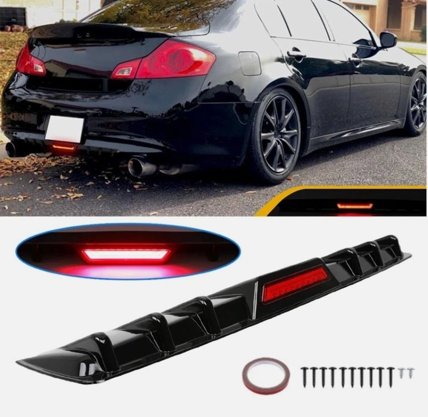 Rear Bumper Diffuser Lip w/ LED Tail Brake Stop Light For Infiniti G35 G37 SEDAN