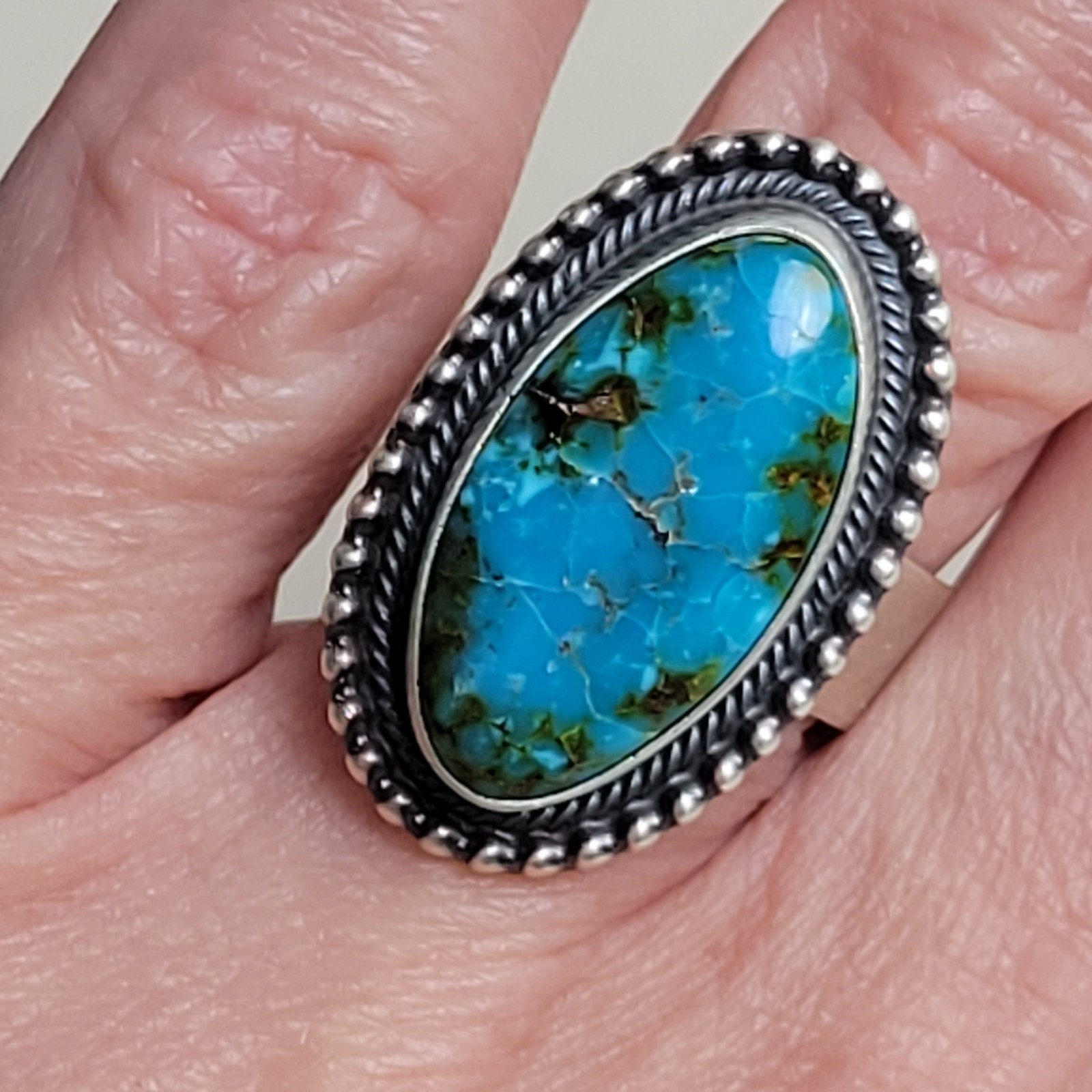 Antoinette Martinez Sterling Silver Turquoise Statement Ring Navajo Adj. 4-10.5 