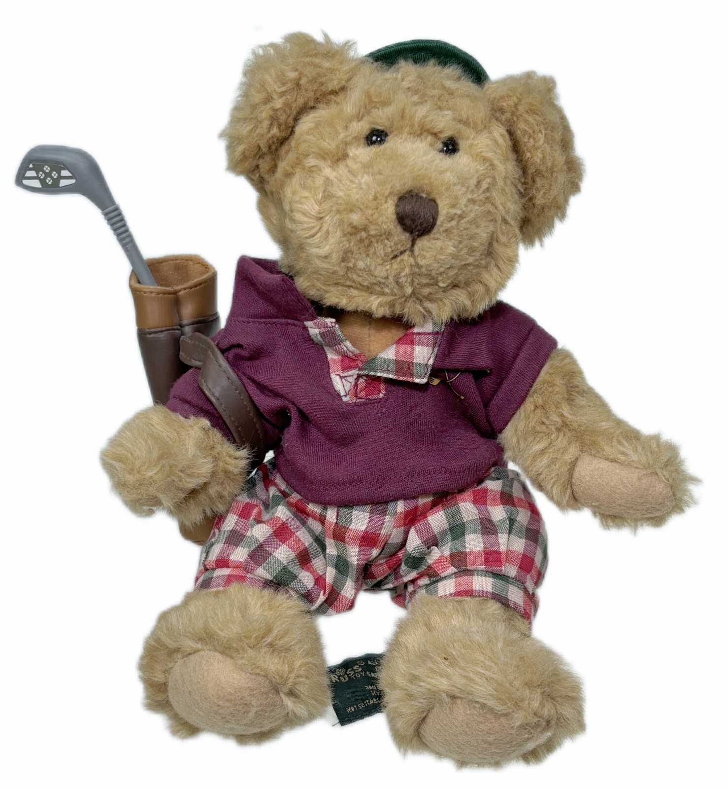 7” Russ Berrie Teddy Bear Chip Golfer Stuffed Plush Sitting Golf Bear