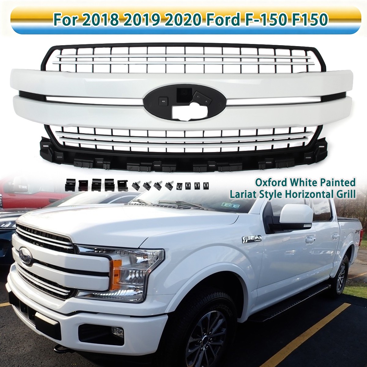 For 2018-20 Ford F150 F-150 Platinum Oxford White Lariat Style Horizontal Grille