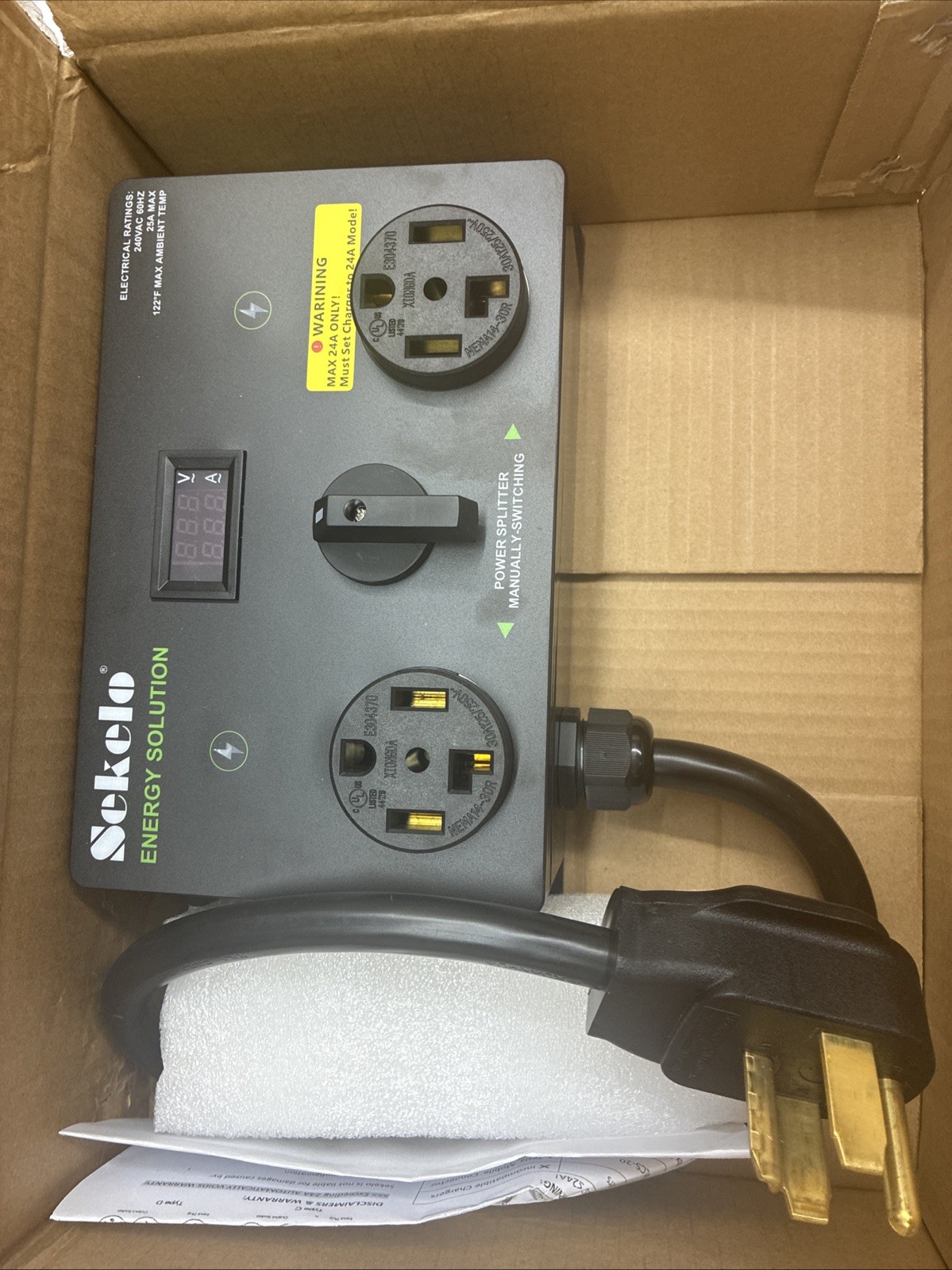 Sekelo NEMA 14-30 Manual EV Charger Dryer Power Splitter Switch 240V 24A