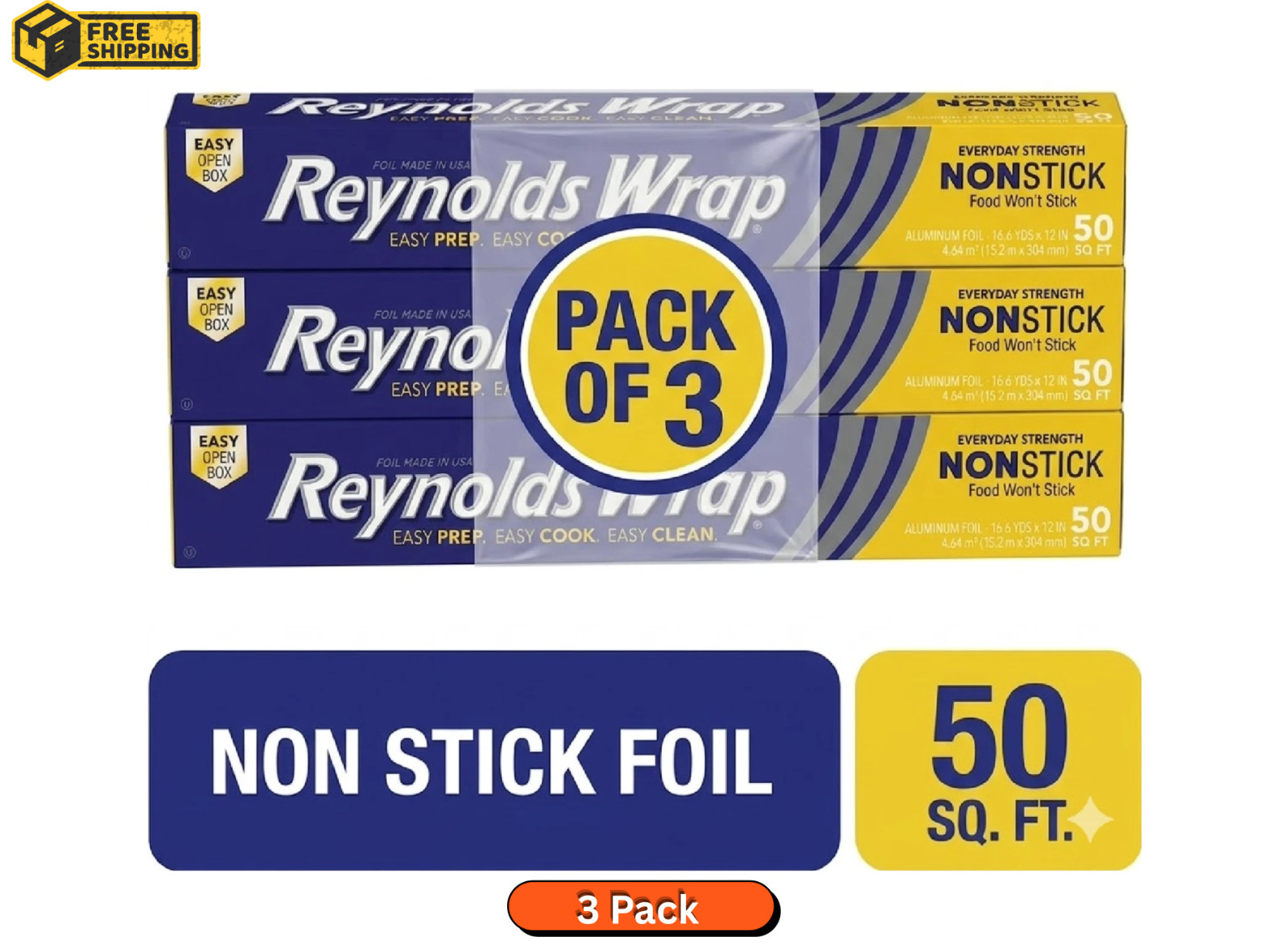 3 pk Reynolds Wrap Non-Stick Aluminum Foil Roll, 12 inches Wide, 50 Sq. Ft. 3 pk Reynolds Wrap Non-Stick Aluminum Foil Roll, 12 inches Wide, 50 Sq. Ft.