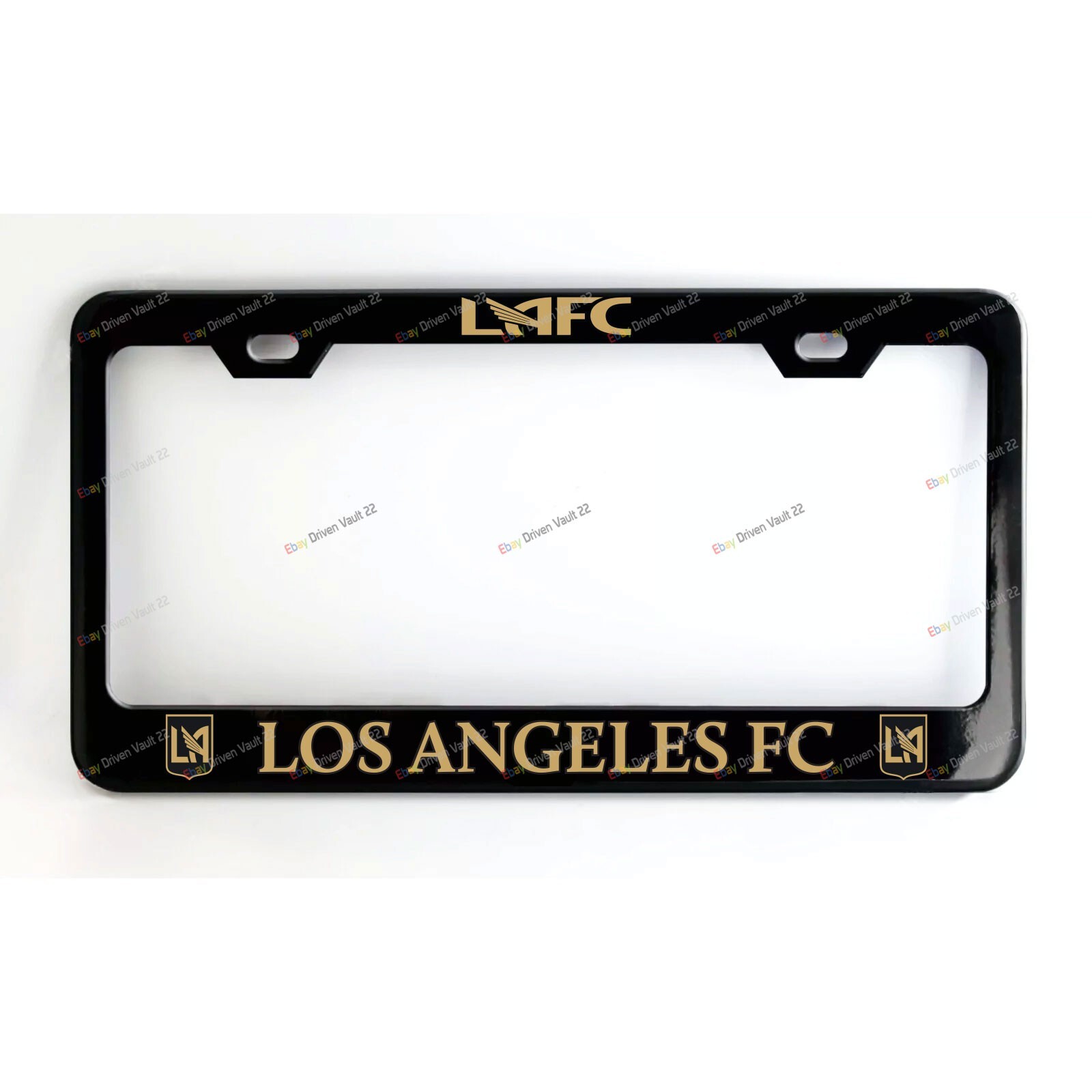 Los Angeles FC Gold Lettes Black Metal License Plate Frame  +Screw Caps  