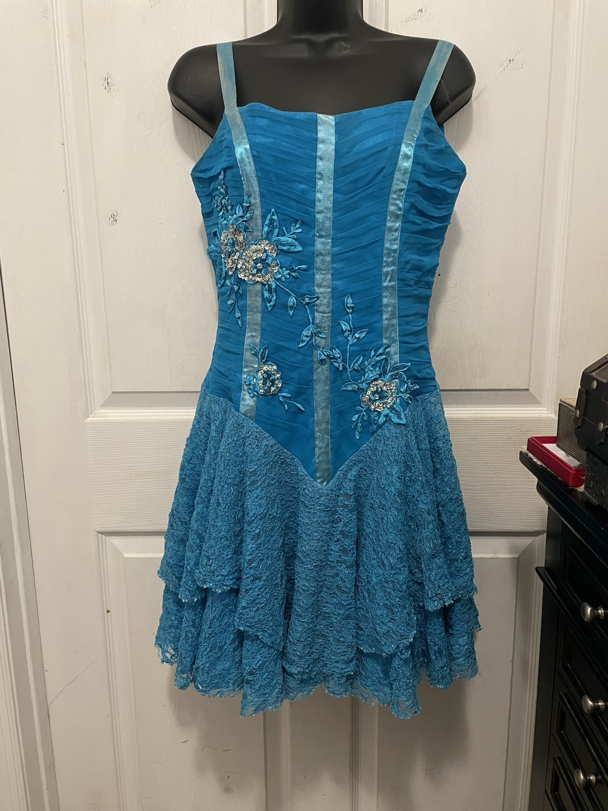BICICI - 90s vintage blue fairy core embroidered lace & silk dress