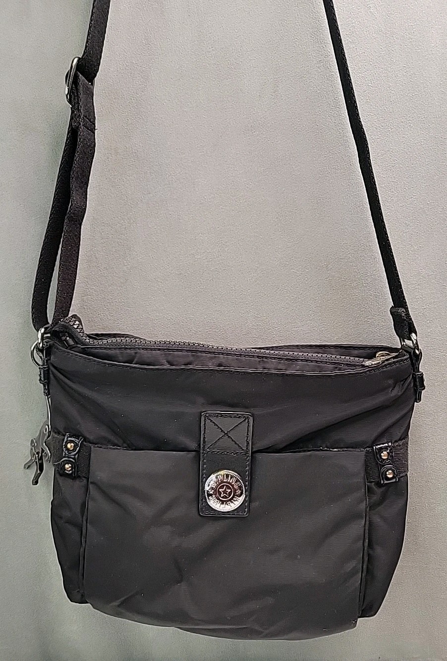 Kipling Leah Crossbody With Monkey Keychain Charm Black Medium Nylon