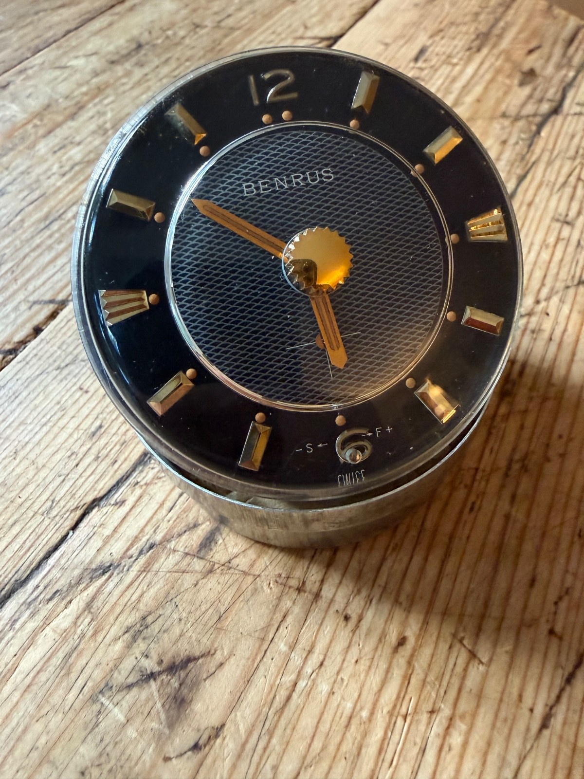 Vintage Benrus Automobile Clock Manual Wind Model FA14 Original Tin Box-Running Vintage Benrus Automobile Clock Manual Wind Model FA14 Original Tin Box-Running