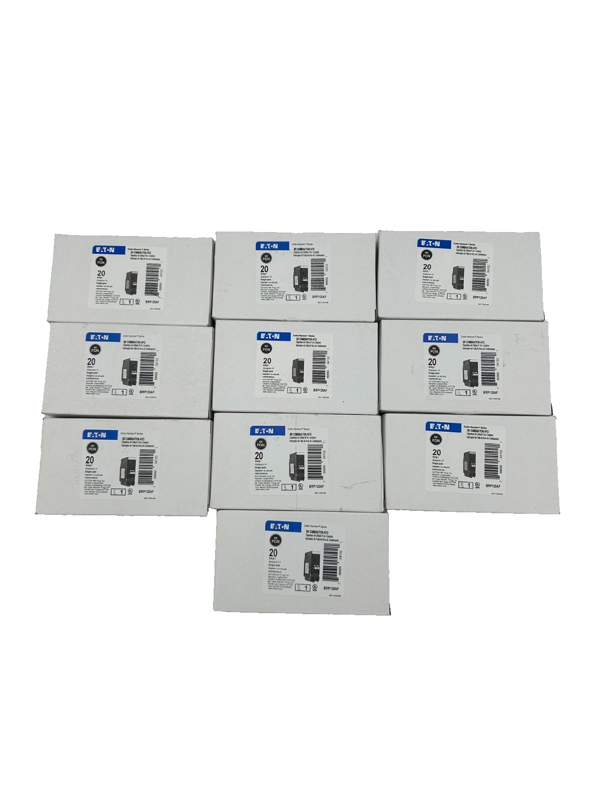 (10) New Eaton BRP120AF Circuit Breaker AFCI 20A 1-Pole 120V (10) New Eaton BRP120AF Circuit Breaker AFCI 20A 1-Pole 120V