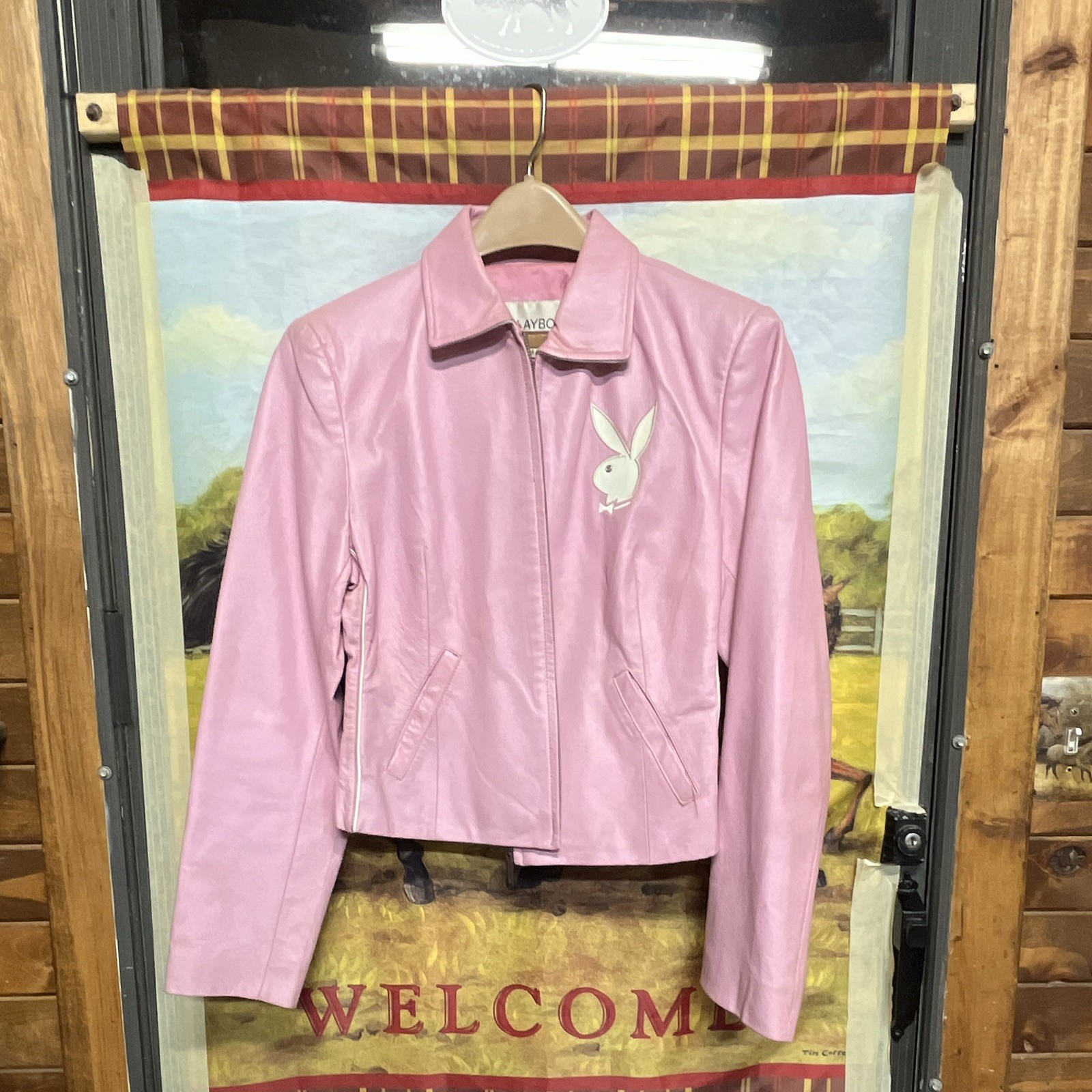 Vintage Authentic Playboy Leather Jacket Pink & White Worn By Playboy Bunny