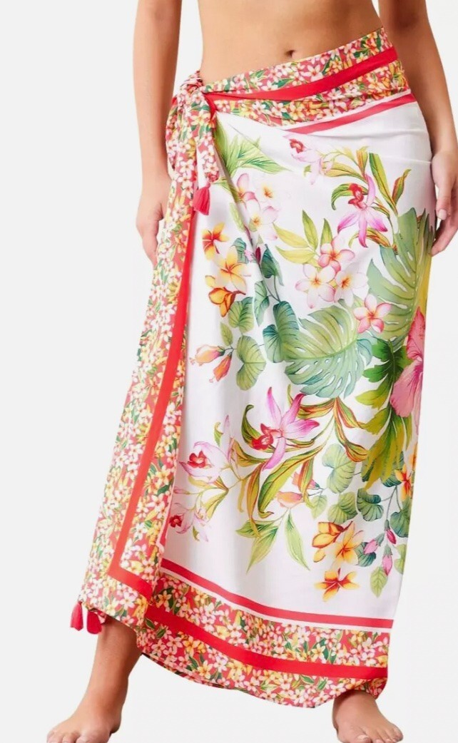 NWT $79.50 Tommy Bahama Island Cays White Flora Sarong Pareo Cover Up Dress O/S NWT $79.50 Tommy Bahama Island Cays White Flora Sarong Pareo Cover Up Dress O/S