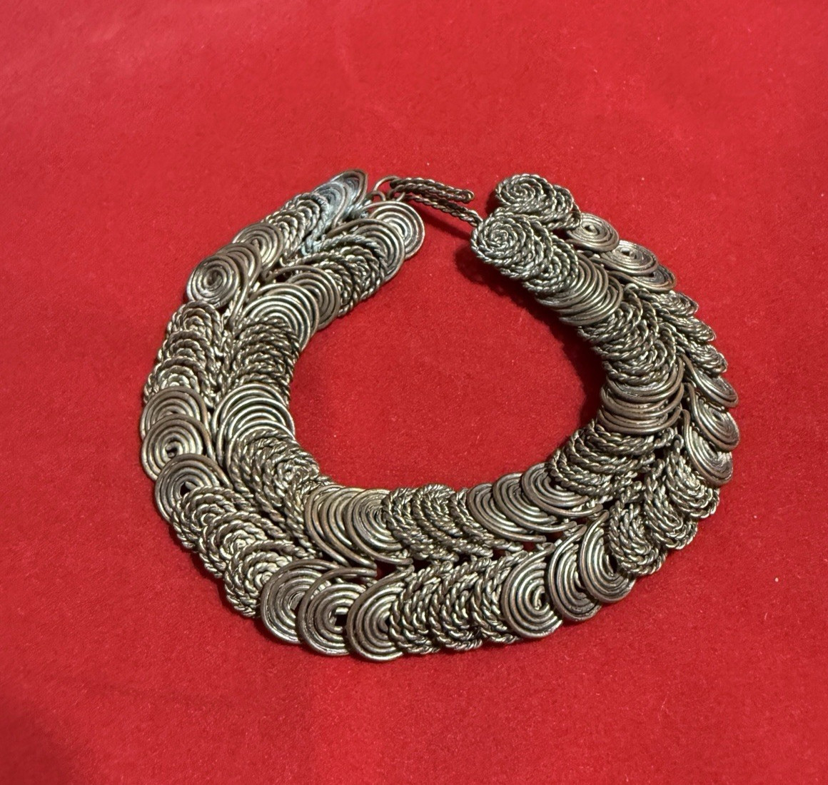 Vintage chunky brass metal bracelet Layered Swirl Design / Hook Closure