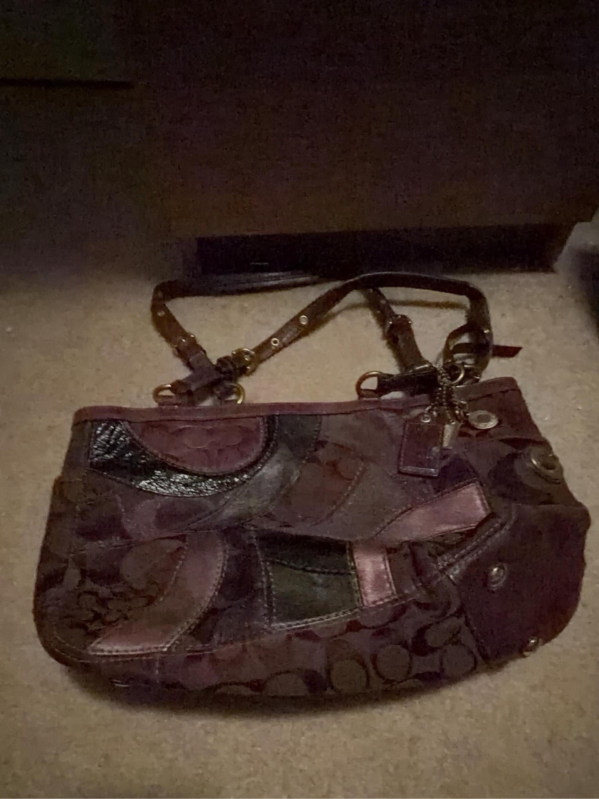 Vintage Y2K Coach Patchwork Gallery Tote Bag 9499 Suede Leather Canvas Purse