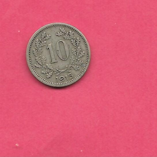AUSTRIA KM2822 1915 VF-VERY FINE CIRCULATED OLD ANTIQUE 10 HELLER COIN